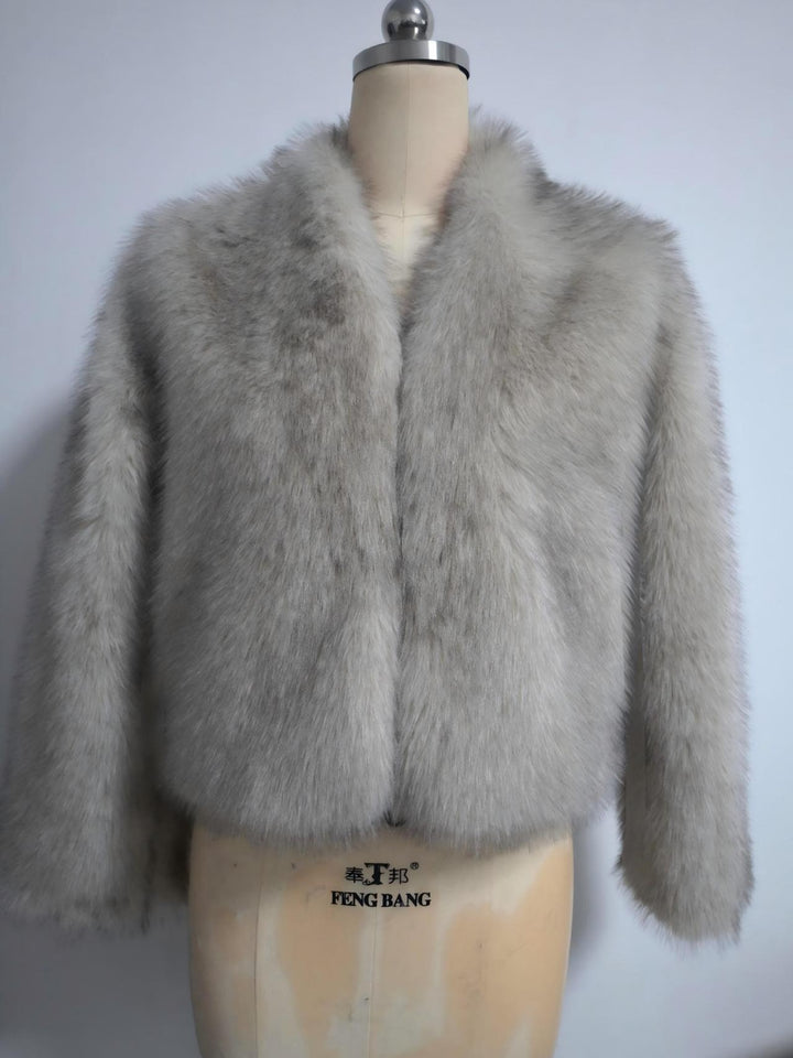 Women’s Fluffy Faux Fur Long Sleeves Winter Warm Cropped Jackets