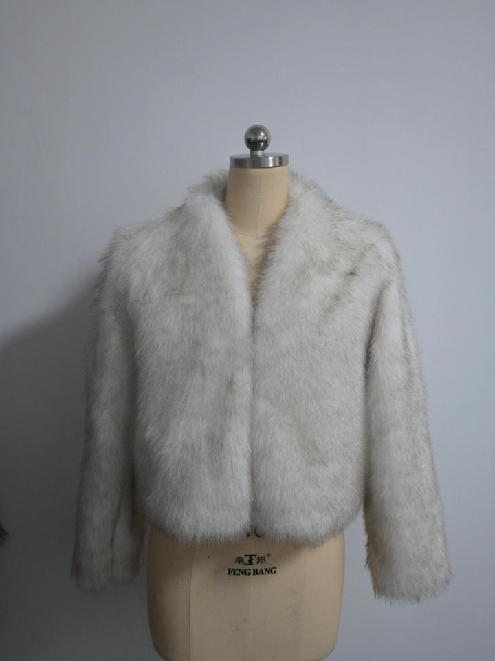 Women’s Fluffy Faux Fur Long Sleeves Winter Warm Cropped Jackets