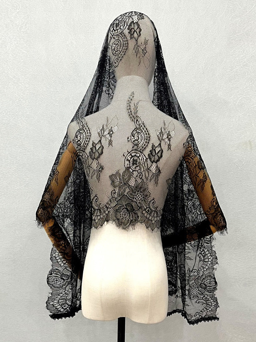 Vintage Lace Wedding Veil Shawl/Mantilla Muslim Veil with Floral