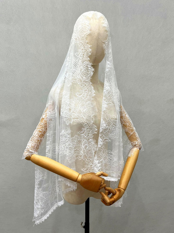 Vintage Lace Wedding Veil Shawl/Mantilla Muslim Veil with Floral