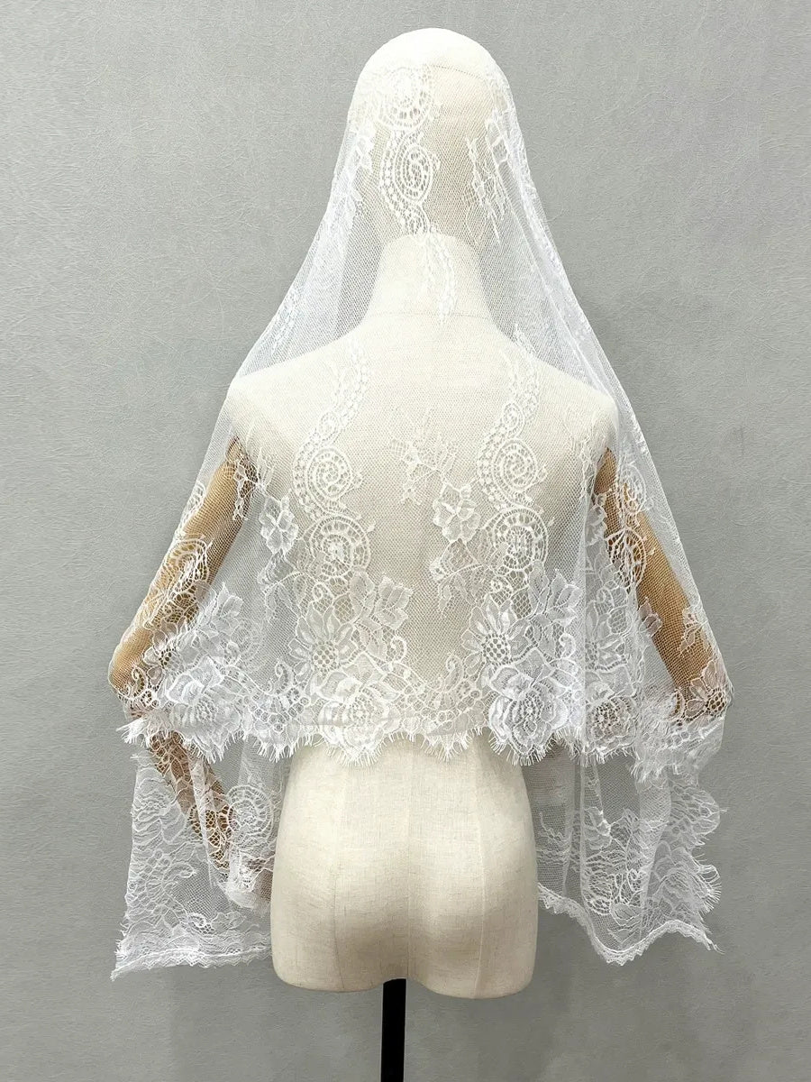 Vintage Lace Wedding Veil Shawl/Mantilla Muslim Veil with Floral
