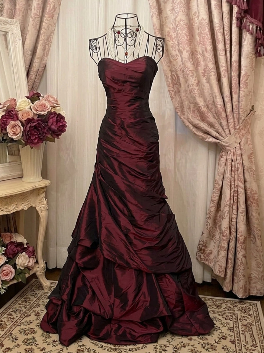 Trumpet/Mermaid Strapless Sleeveless Floor-Length Taffeta Prom Dresses with Sequins & Ruffles