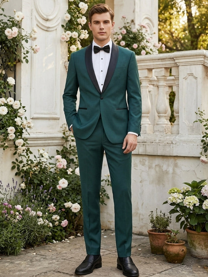 Men's 2-Piece Suit Jacket, Stretchable and Wrinkle-Resistant, Dark Green