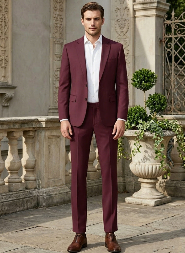 2 Pieces Men's Suits Tailored Fit Solid Colored Single-Breasted Two-buttons Wedding Suits