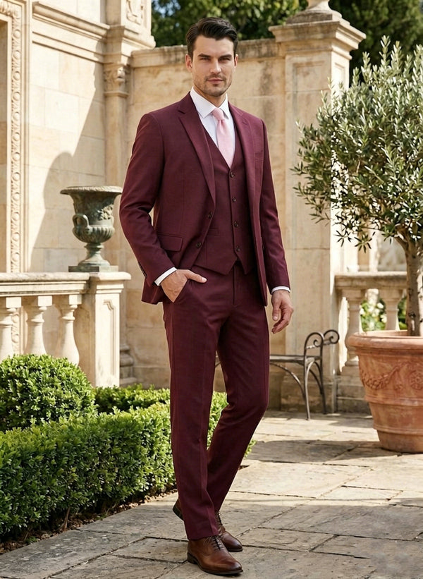 3 Pieces Men's Suits Tailored Fit Solid Colored Single-Breasted Two-buttons Wedding Suits