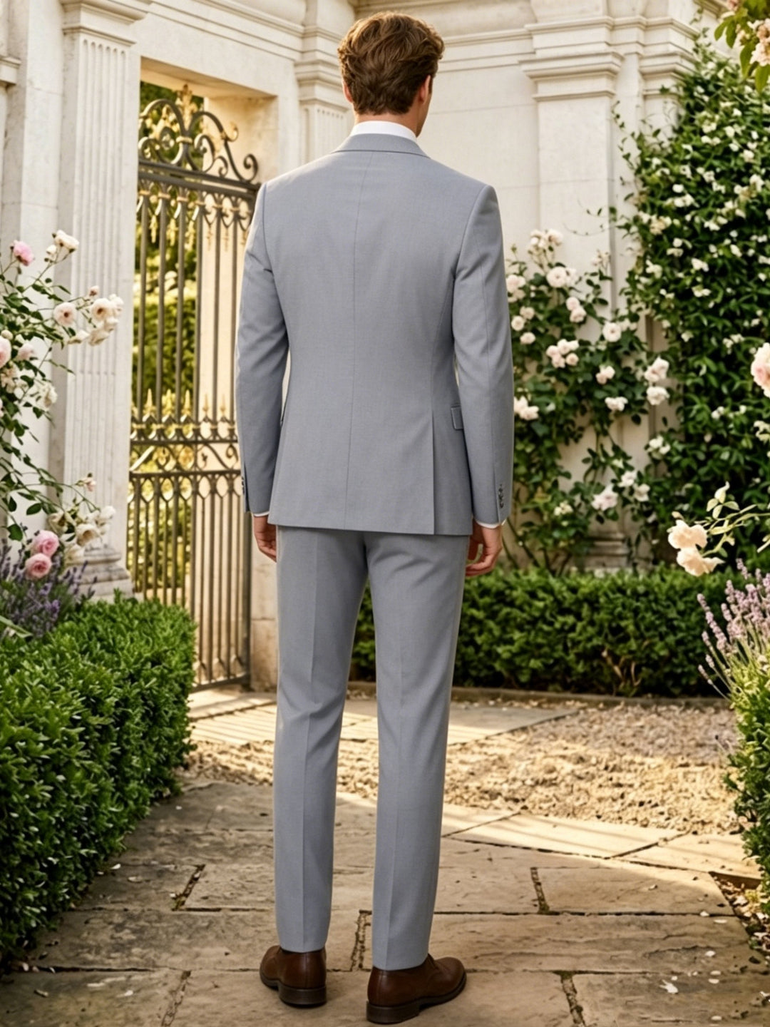 Men's 2-Piece Suit Jacket, Light Blue, Double-Breasted, Blended Wool Material