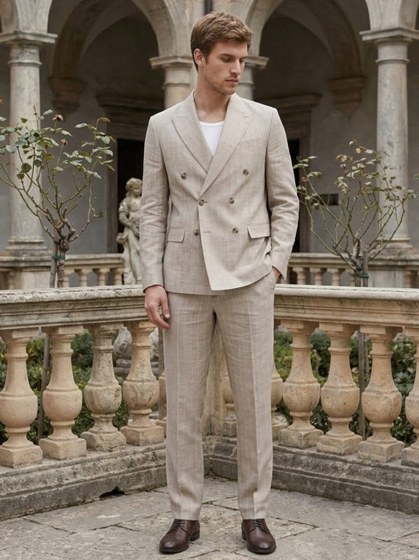 2 Pieces Men's Suits Tailored Fit Solid Colored Double-Breasted Six-buttons Wedding Suits