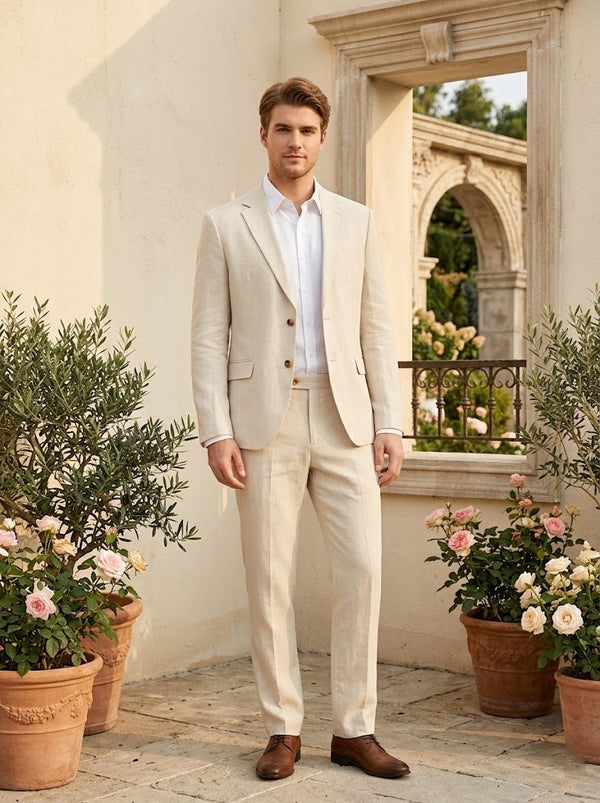 2 Pieces Men's Suits Tailored Fit Solid Colored Single-Breasted Two-Buttons Wedding Suits