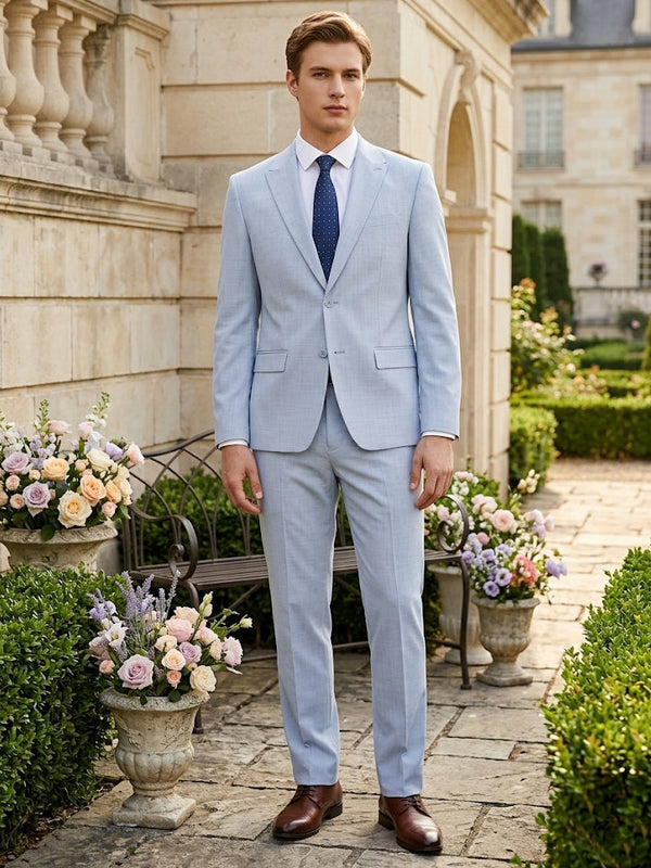 2 Pieces Men's Suits Solid Colored Light Blue Single-Breasted Two-Buttons Wedding Suits