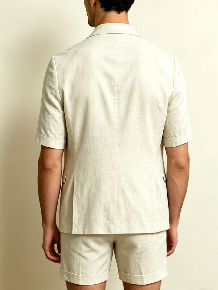 Men's Single Breasted Six-Buttons 2 Pieces Solid Colored Linen Suits