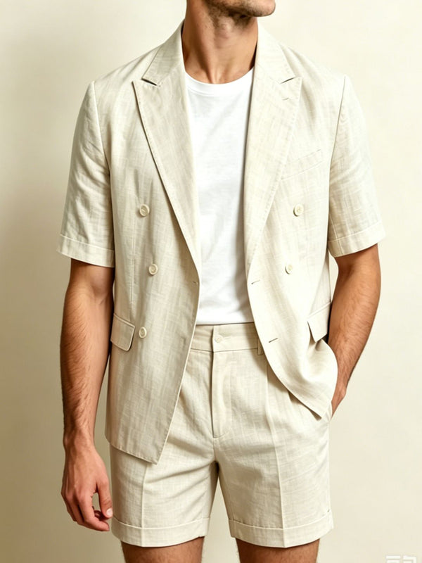 Men's Single Breasted Six-Buttons 2 Pieces Solid Colored Linen Suits