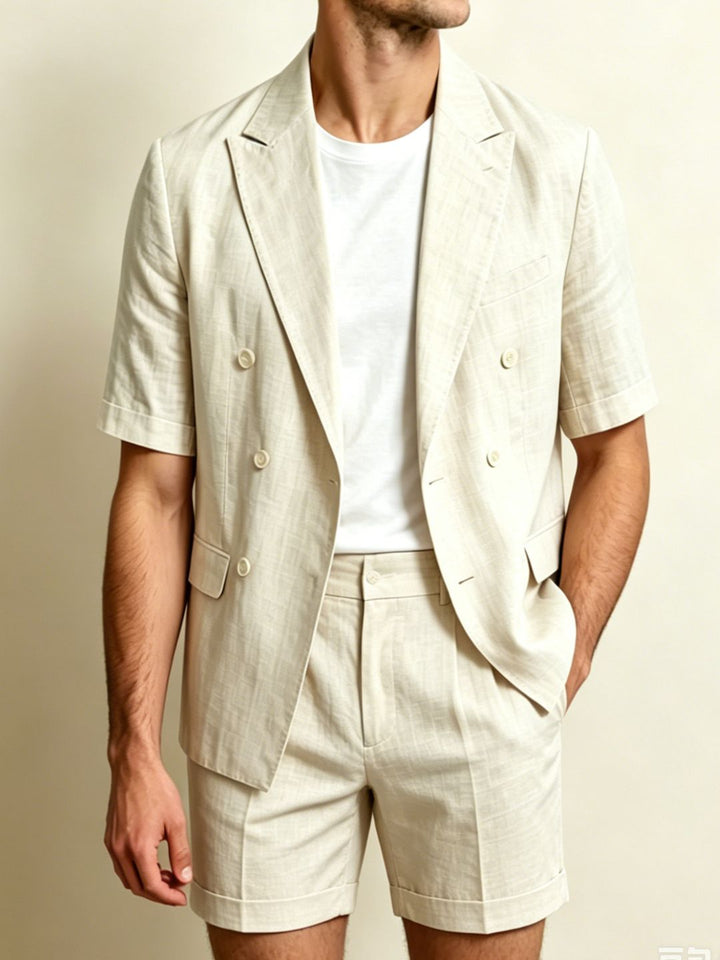 Men's Single Breasted Six-Buttons 2 Pieces Solid Colored Linen Suits
