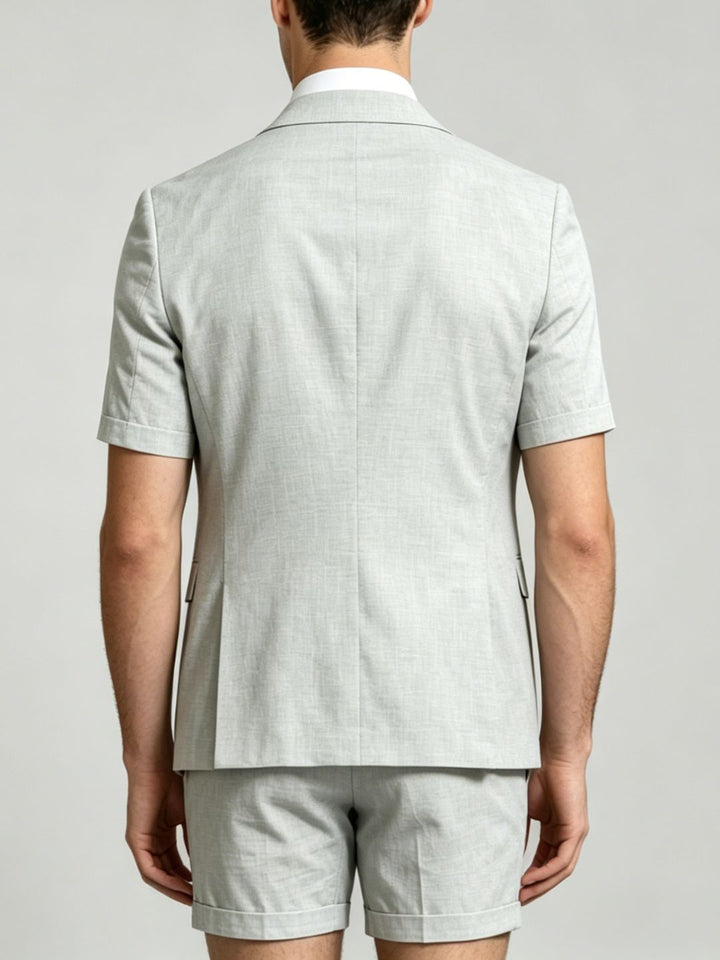 Men's Single Breasted Two-Buttons 2 Pieces Solid Colored Linen Suits Short Sleeves