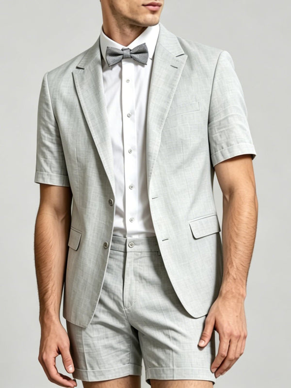 Men's Single Breasted Two-Buttons 2 Pieces Solid Colored Linen Suits Short Sleeves
