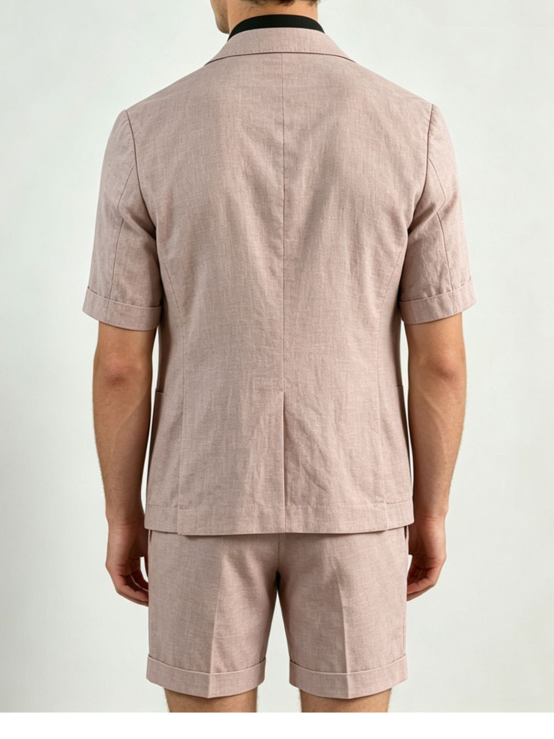 Men's Single Breasted Two-Buttons 2 Pieces Solid Colored Linen Suits Short Sleeves