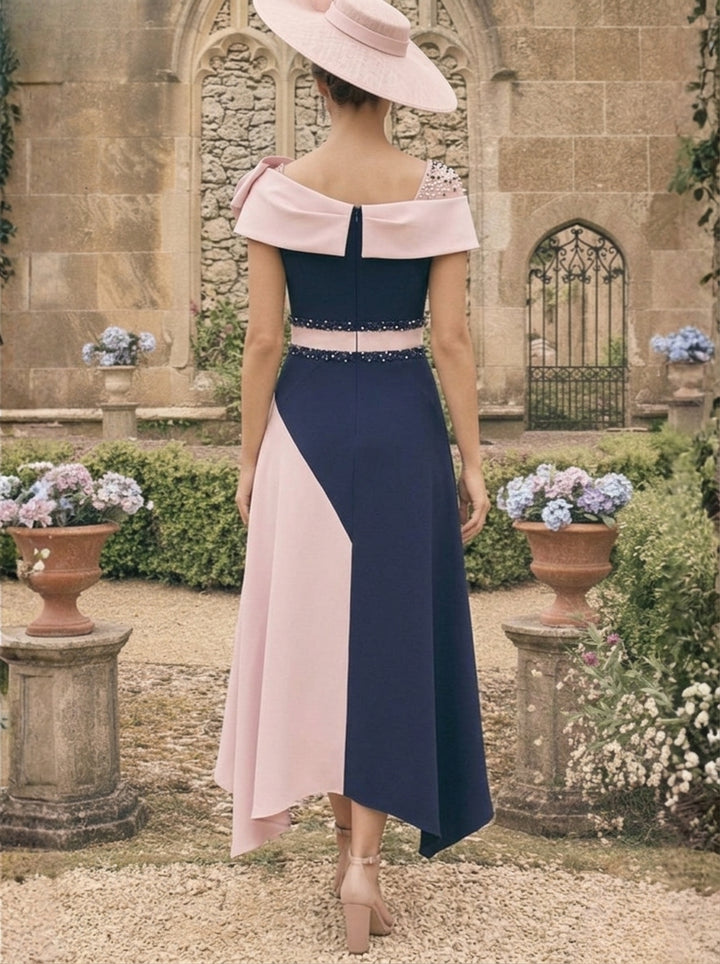 A-Line/Princess One-Shoulder Stretch Satin Mother of the Bride Dresses With 3D Flower Asymmetrical Ankle-Length