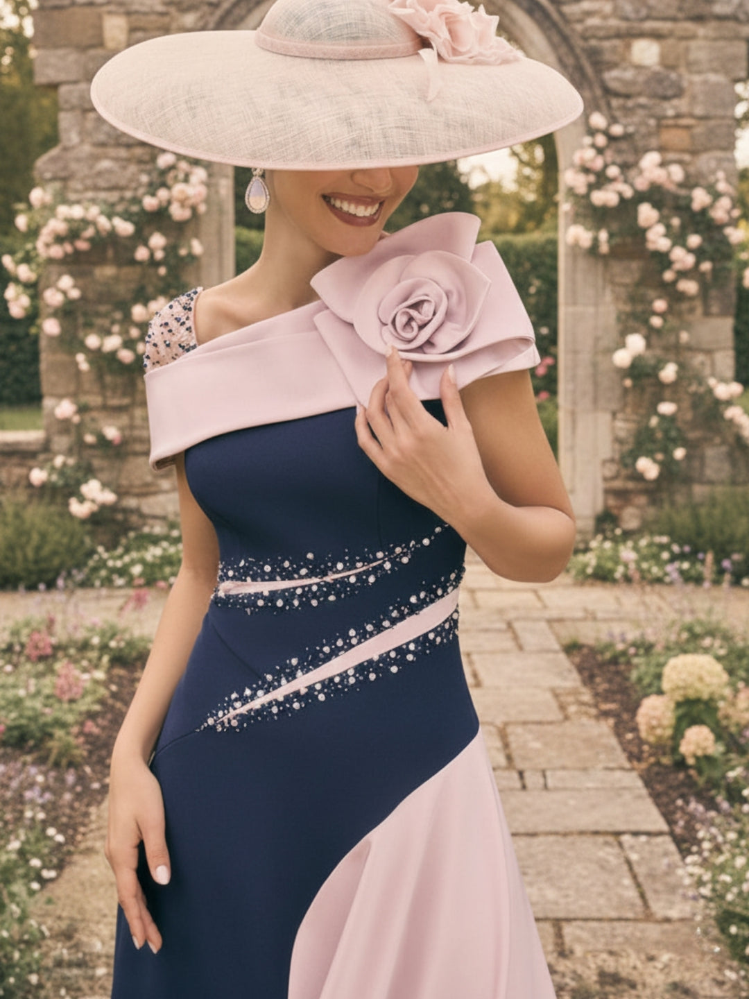A-Line/Princess One-Shoulder Stretch Satin Mother of the Bride Dresses With 3D Flower Asymmetrical Ankle-Length