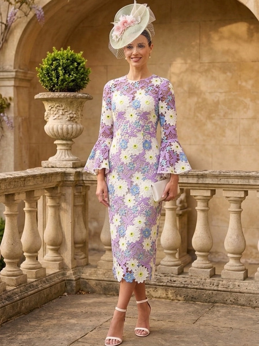 Sheath/Column Scoop Lace Mother of the Bride Dresses Floral Long