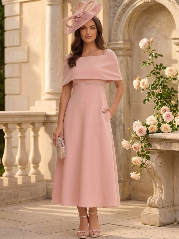 A-Line/Princess Off-the-shoulder Stretch Satin Mother of the Bride Dresses Ankle-Length Sleeveless Beading