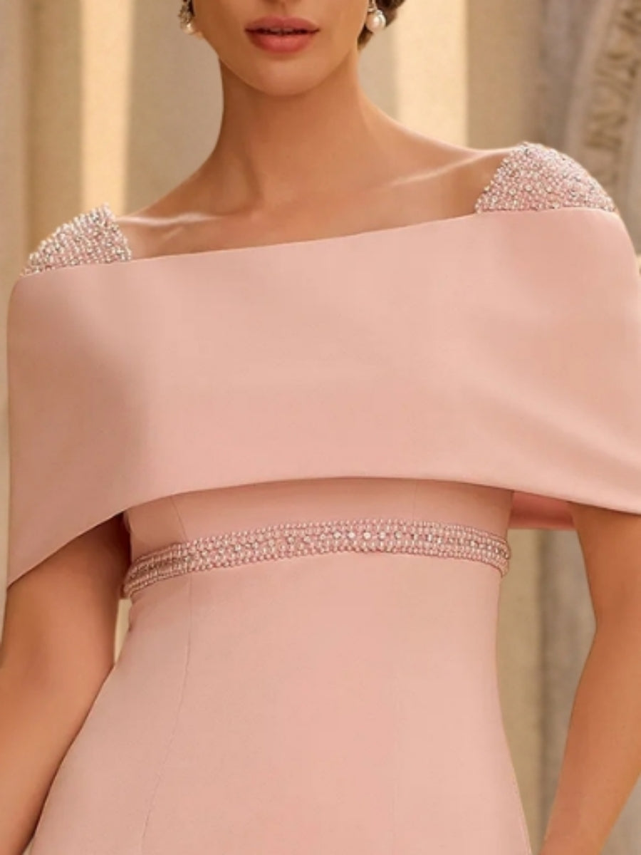 A-Line/Princess Off-the-shoulder Stretch Satin Mother of the Bride Dresses Ankle-Length Sleeveless Beading