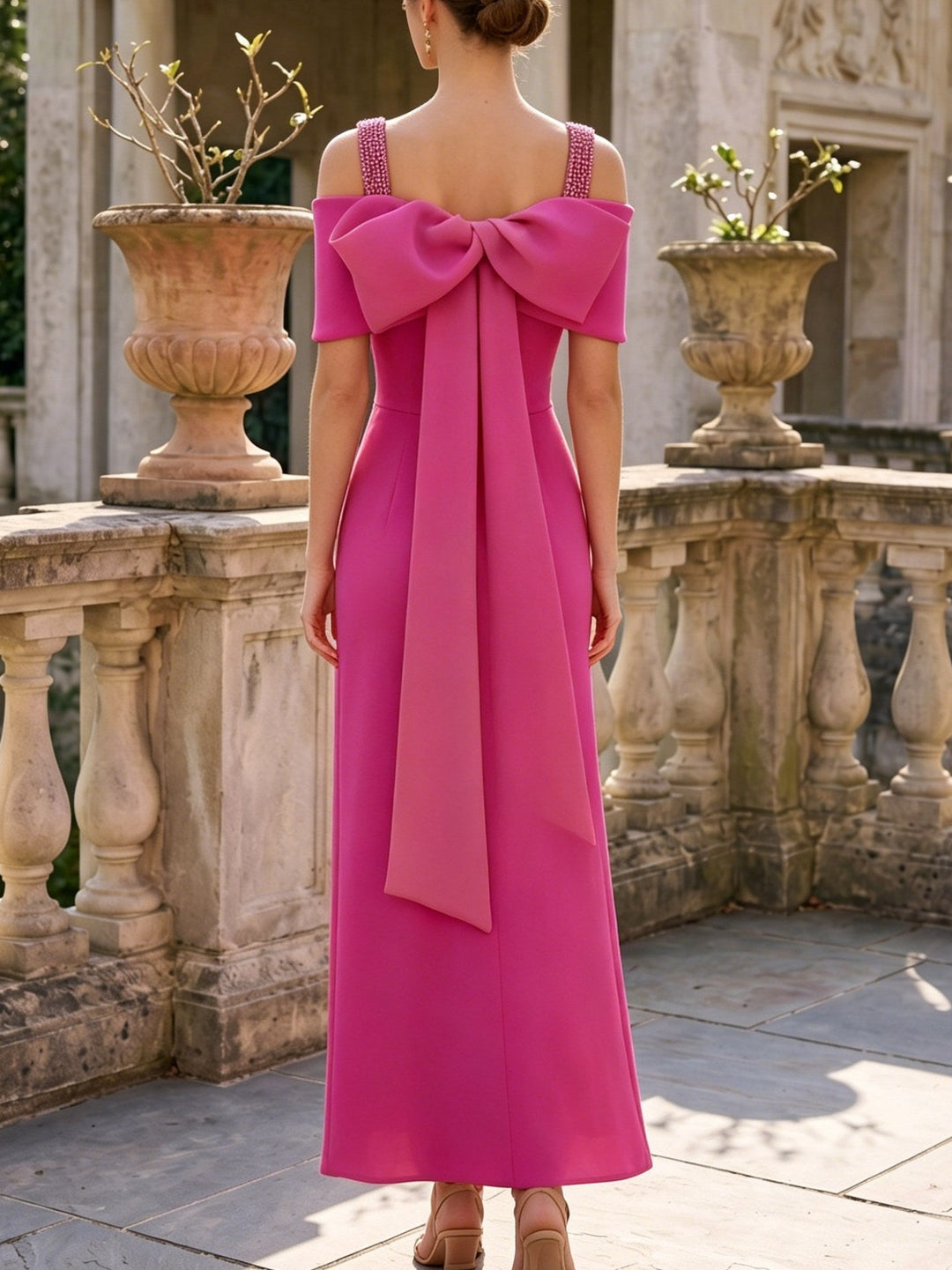 A-Line/Princess Off-the-Shoulder Stretch Satin Mother of the Bride Dresses Ankle-Length Sleeveless Sequins&Bowknot
