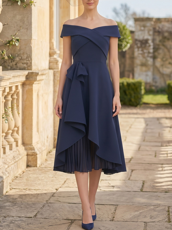 A-Line/Princess Off-the-Shoulder Mother of the Bride Dresses Sleeveless Tea-Length Ruffles