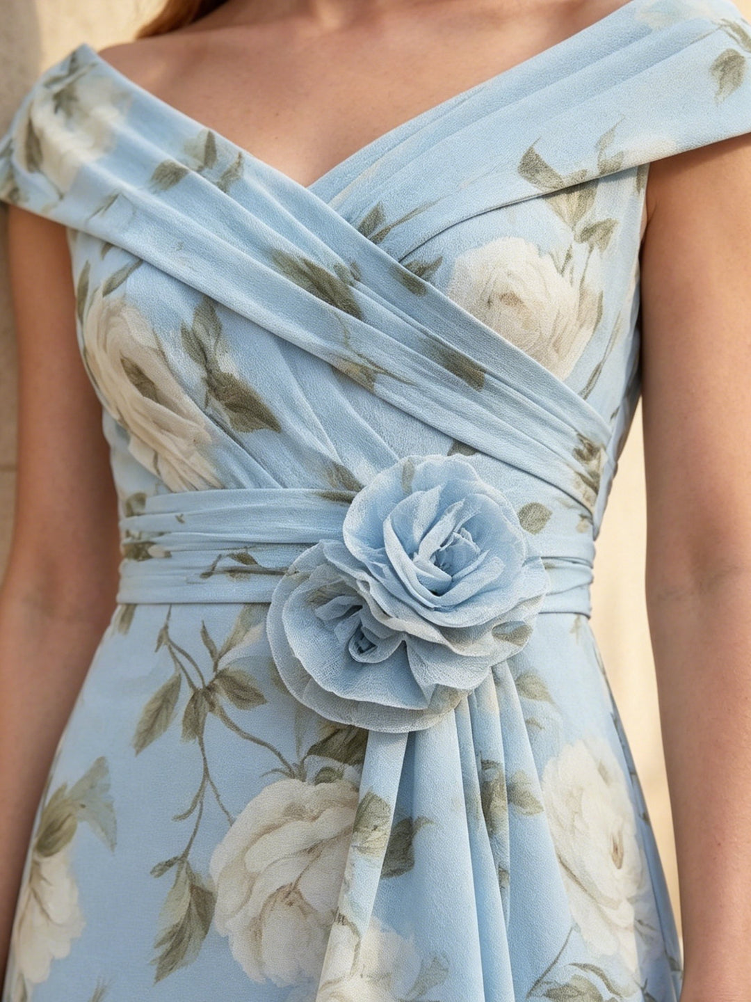 A-Line/Princess V-Neck Chiffon Floral Mother of the Bride Dresses Sleeveless Tea-Length Ruffles