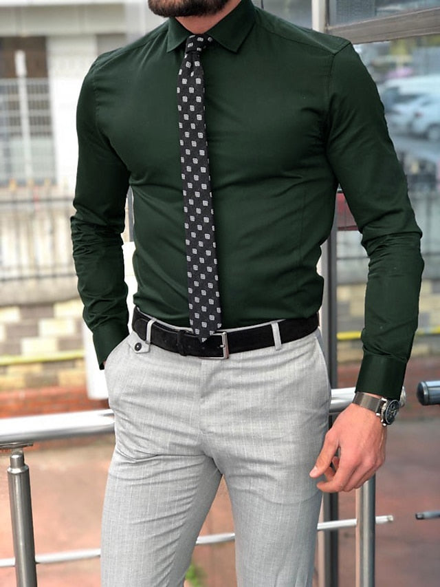 Men's Standard Fit Long Sleeve Lapel Polyester Shirt White Men's Standard Fit Long Sleeve Lapel Polyester Shirt White