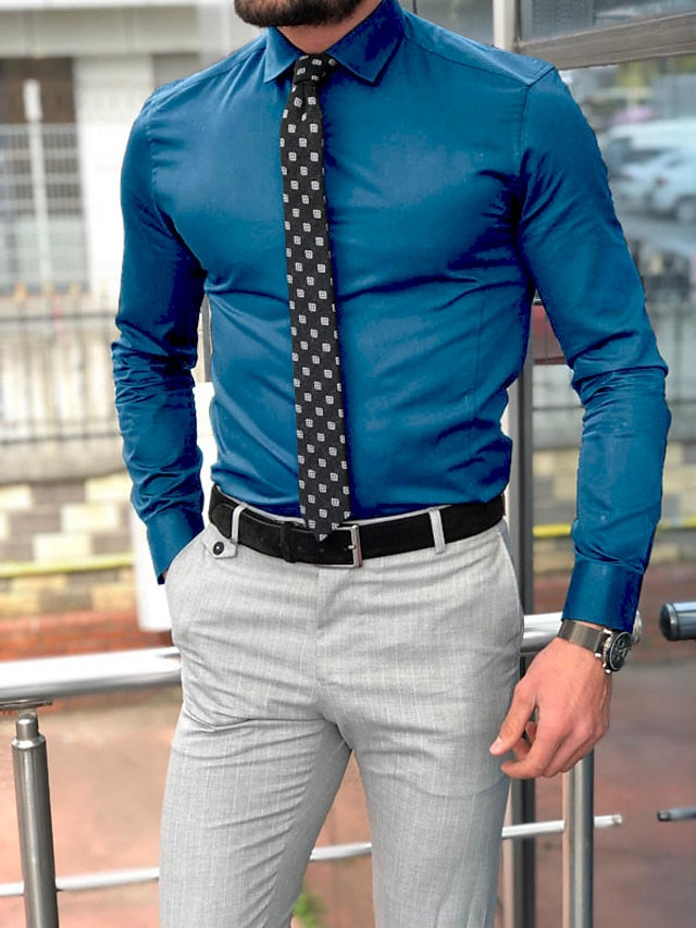 mens polyester dress shirts Blend Solid Casual Shirt Mens Dress Shirts Formal Business