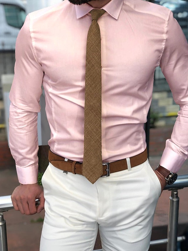 Men's Standard Fit Long Sleeve Lapel Polyester Shirt