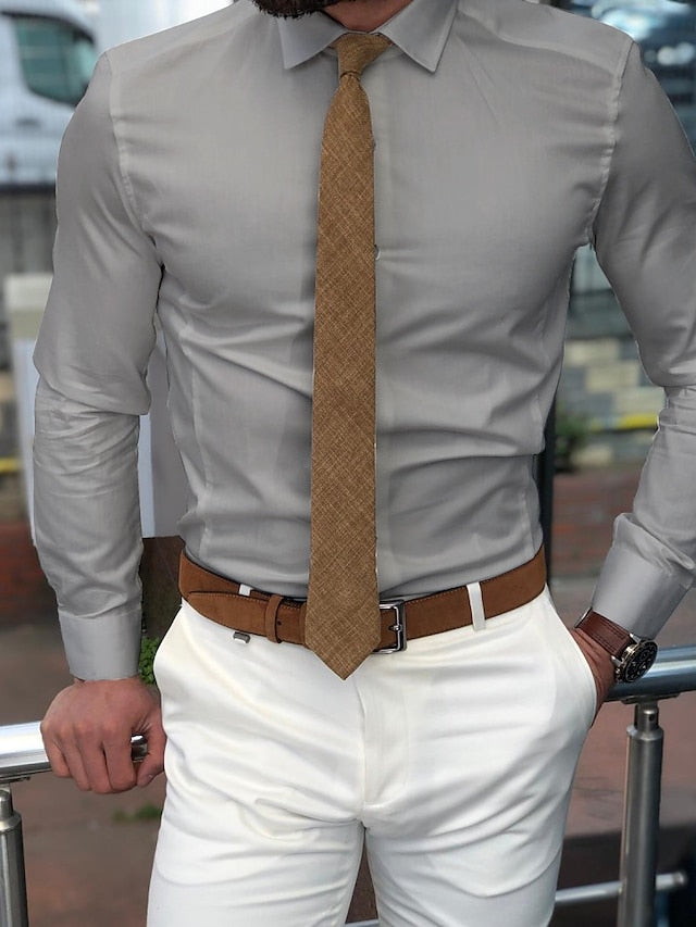 Men's Standard Fit Long Sleeve Lapel Polyester Shirt