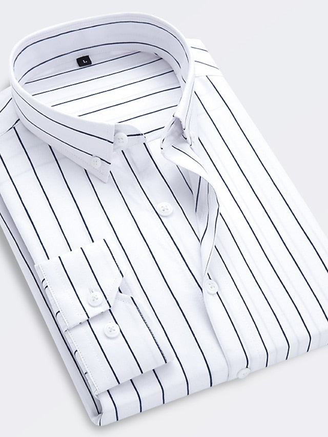 Men's Standard Fit Long Sleeves Lapel Stripe Shirt