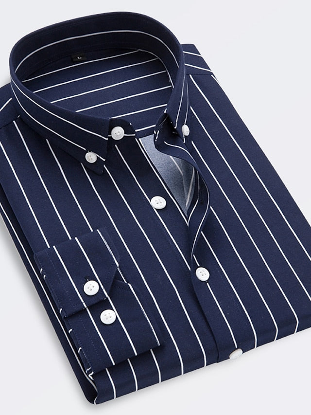 Men's Standard Fit Long Sleeves Lapel Stripe Shirt