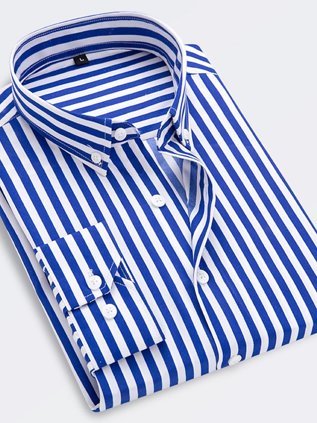 Men's Standard Fit Long Sleeves Lapel Stripe Shirt