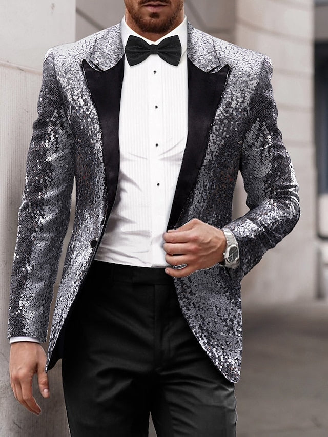 Gold Red Blue Gray Purple Men's Tailored Fit Single Breasted One-button Sequins Party Jacket