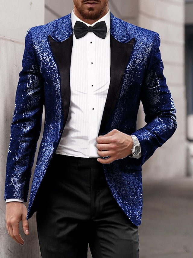 Gold Red Blue Gray Purple Men's Tailored Fit Single Breasted One-button Sequins Party Jacket