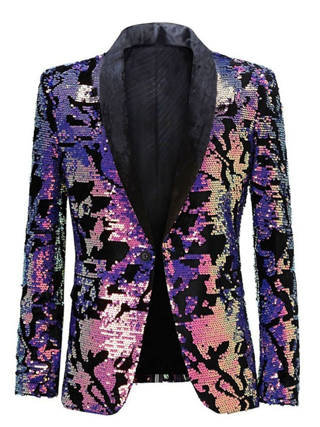 Men's Regular Fit Single Breasted One-button Sequins Jacket