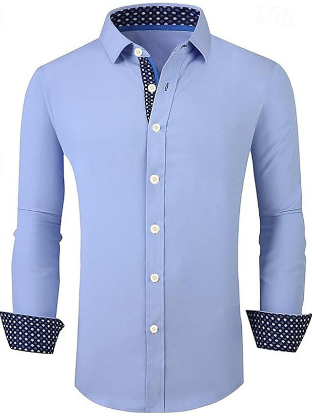 Men's Casual Polyester Long Sleeves Color Block Shirt