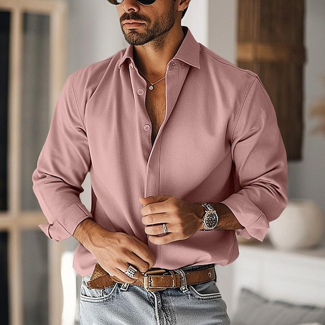 Men's Casual Cotton BlendLong Sleeves Solid Color Shirt