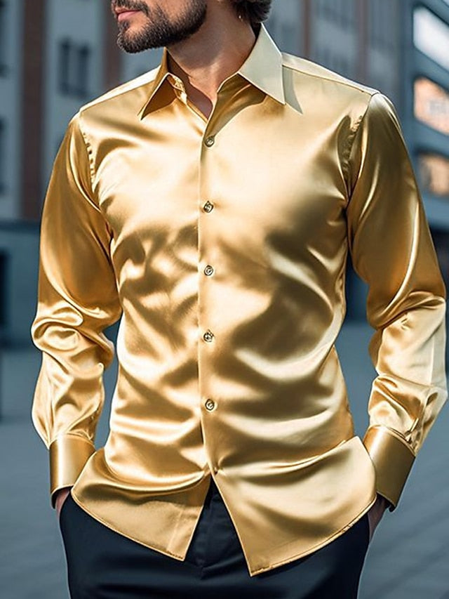 Men's Polyester Blend Long Sleeves Solid Color Shirt