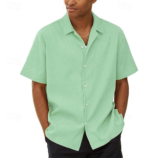 Men's Casual Polyester Short Sleeves Solid Color Shirt