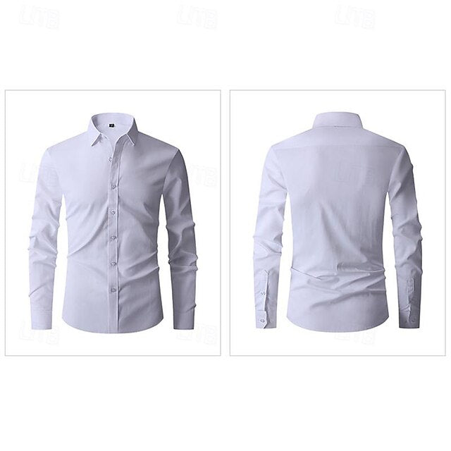 Men's Casual Cotton Blend Long Sleeves Solid Color Shirt