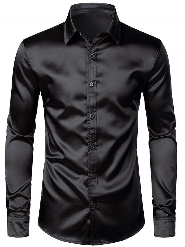 Men's Casual Polyester Long Sleeves Solid Color Shirt
