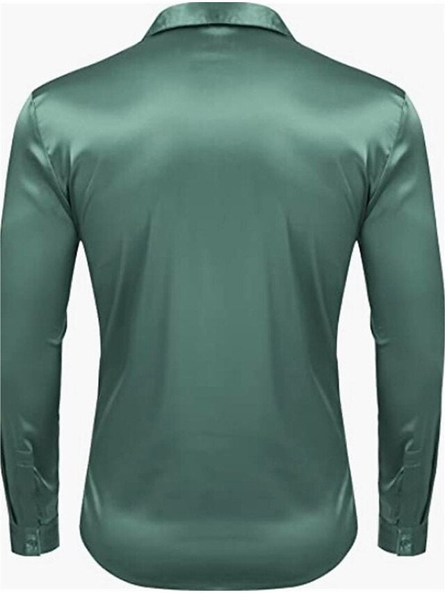 Men's Casual Polyester Long Sleeves Solid Color Shirt