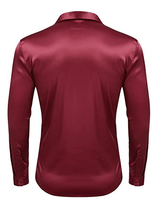 Men's Casual Polyester Long Sleeves Solid Color Shirt