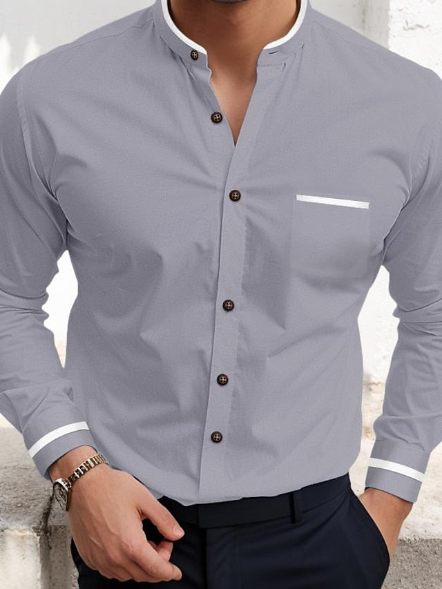Men's Casual Cotton Blend Long Sleeves Solid Color Shirt
