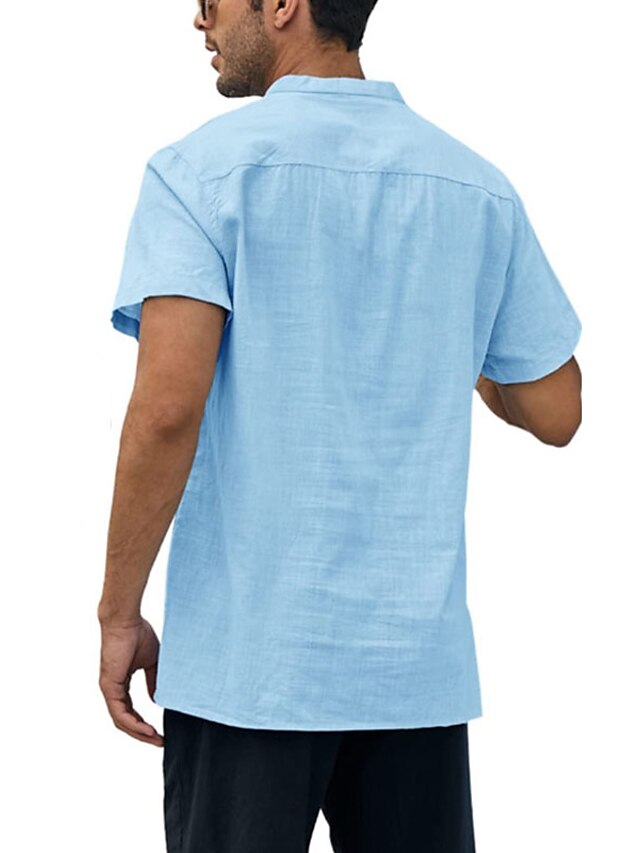 Men's Casual Cotton Linen Short Sleeves Solid Color Shirt