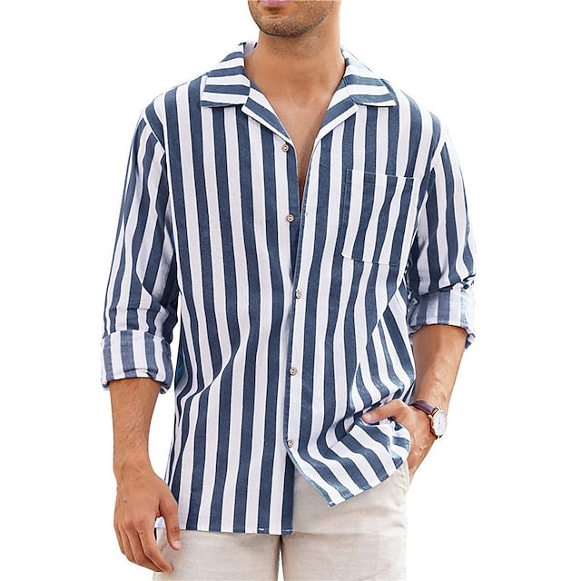 Men's Casual Long Sleeves Turndown Stripe Shirt