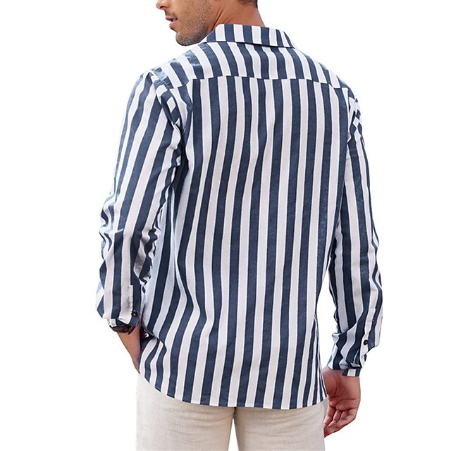 Men's Casual Long Sleeves Turndown Stripe Shirt
