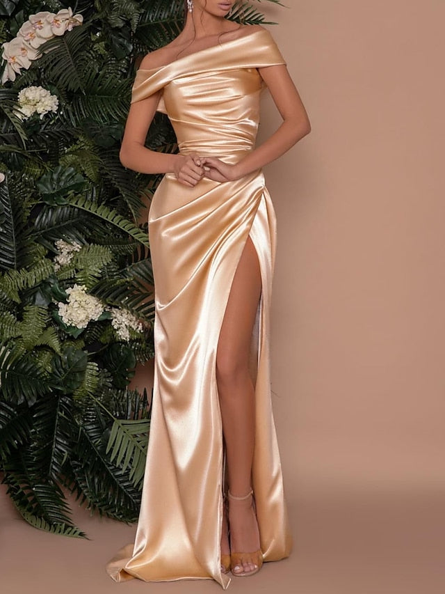 Sheath/Column Off-the-Shoulder Floor-length Prom Dresses